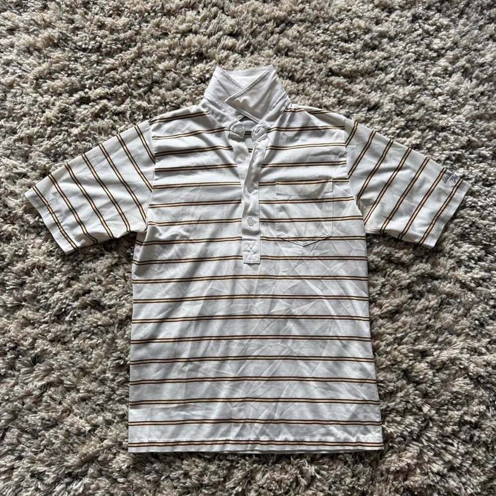 Vintage Antigua Striped Golf Polo Shirt White Brown